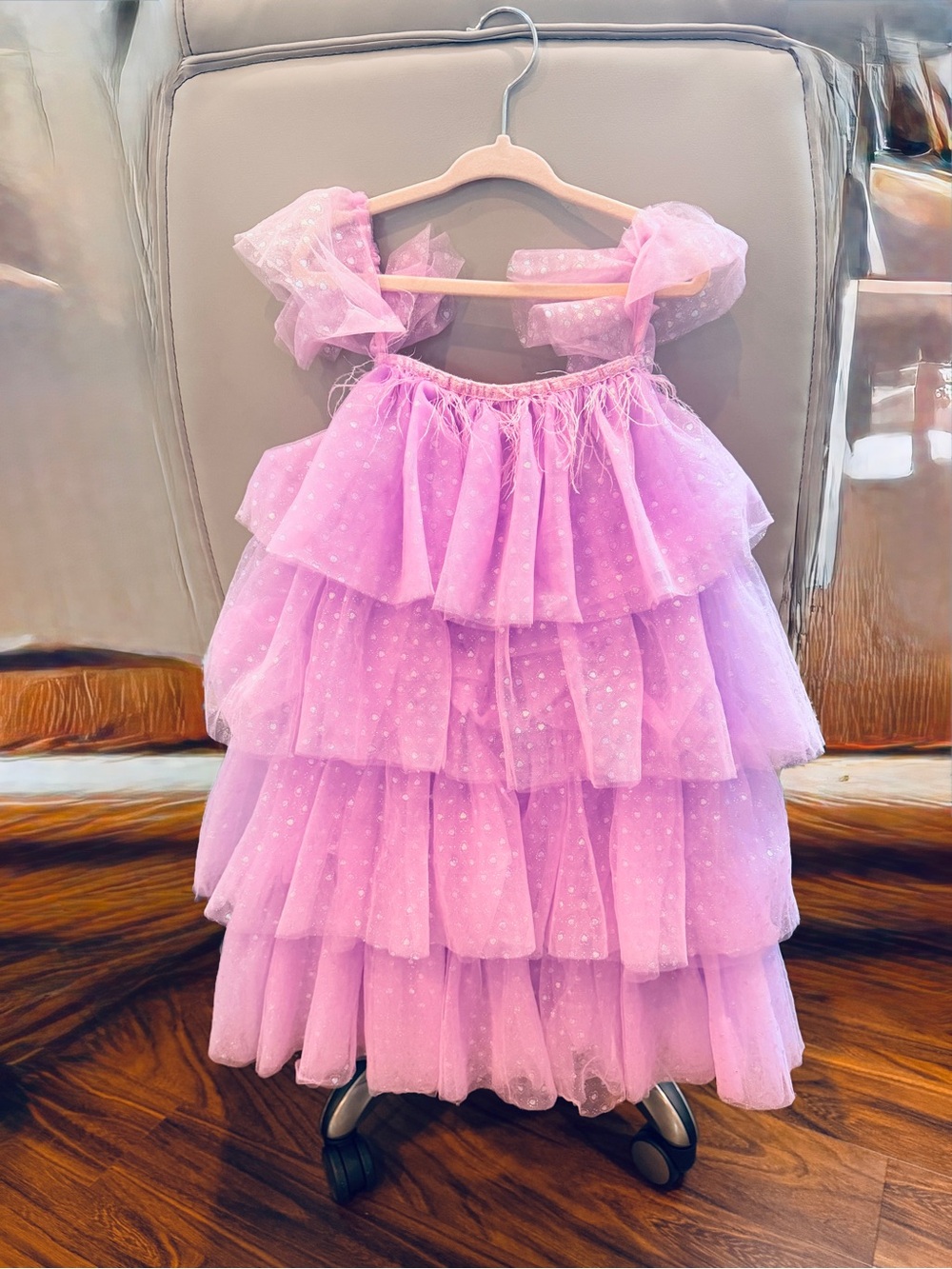 Lola + The Boys Feather Lavender Hearts Tulle Dress Size
8